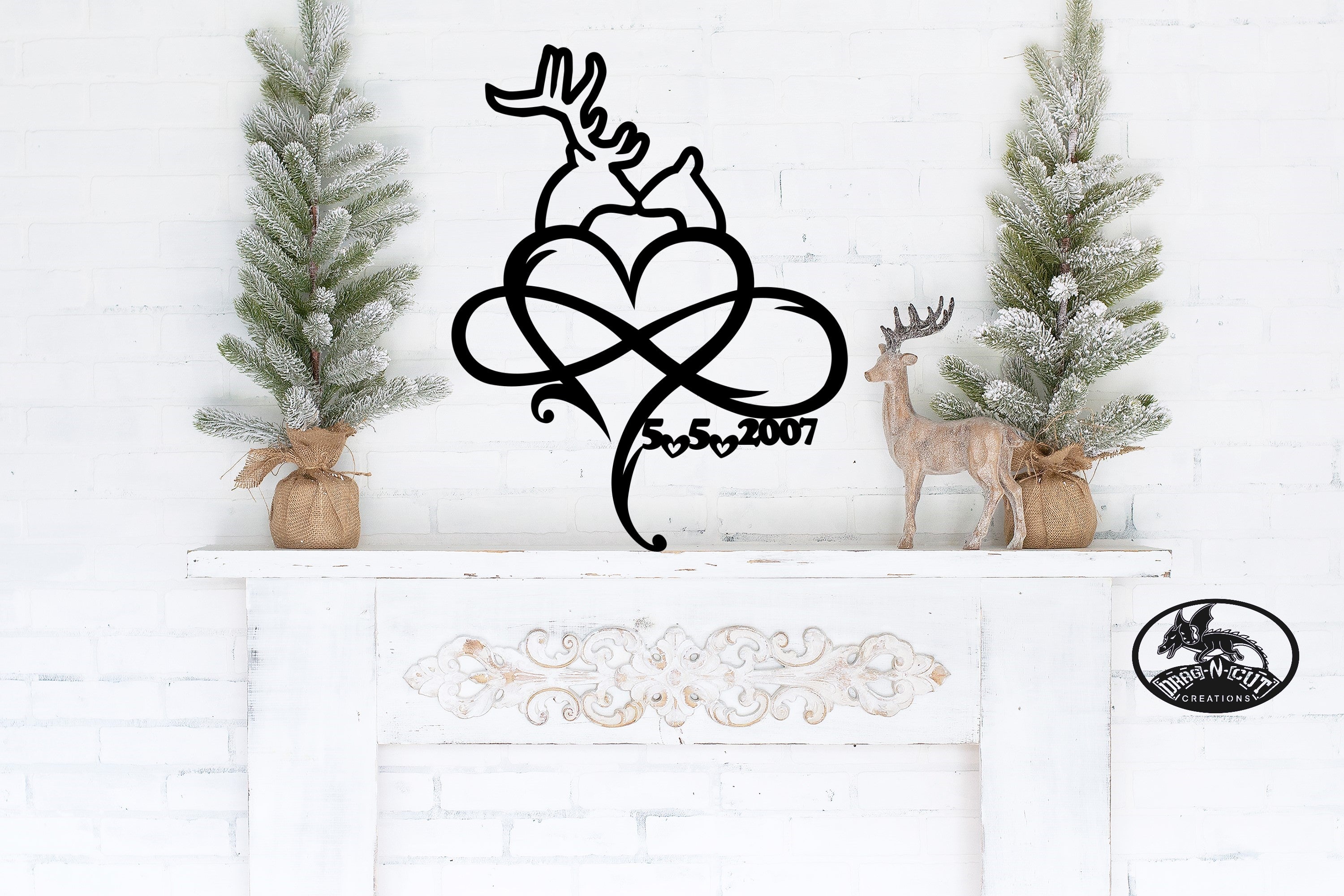 Personalized Metal Wall Art, Infinity Heart Sign, Deer Family Elk Cow Couple 11th 25th 50th Anniversary, Wedding, Endless Love Décor