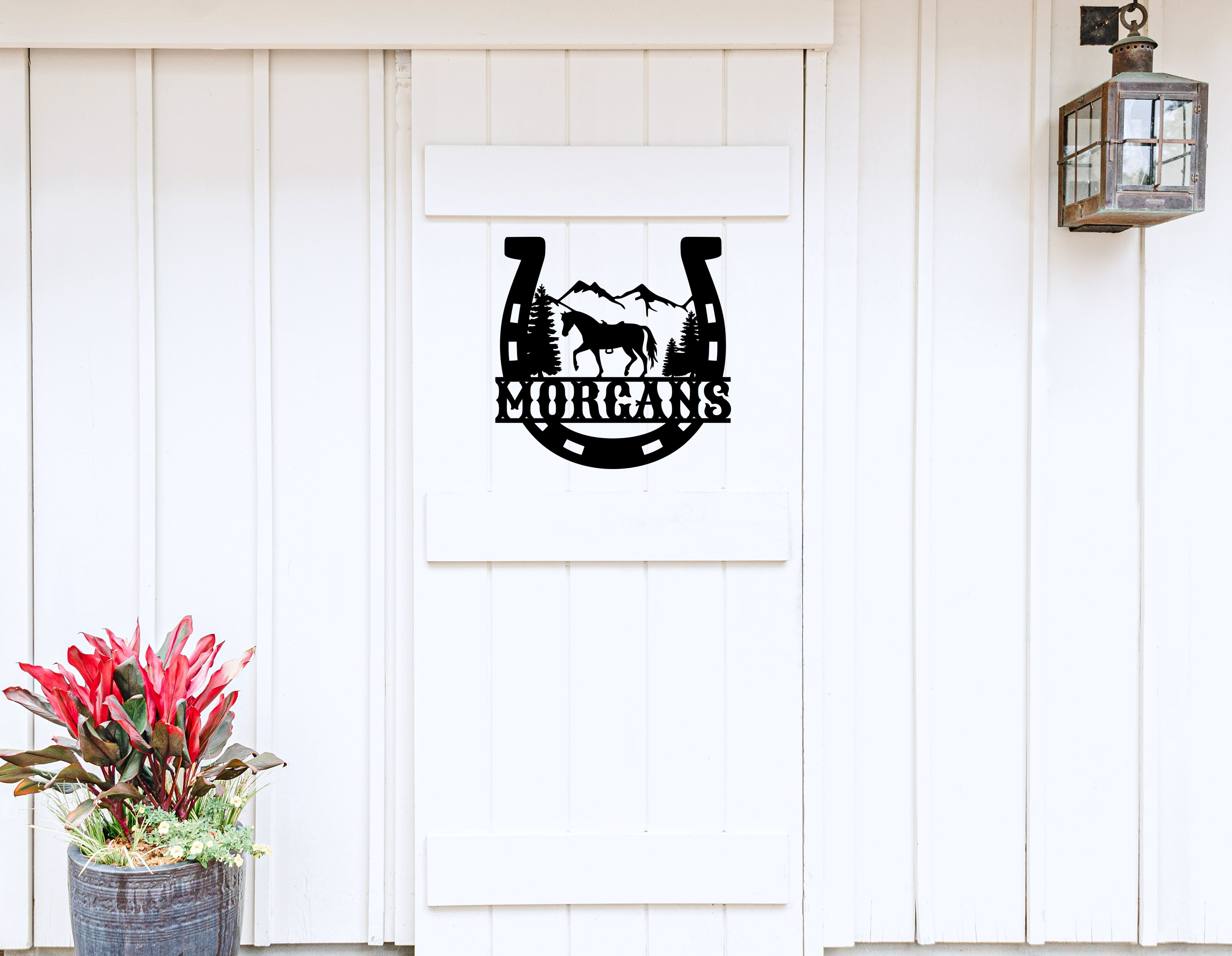 Metal Wall Art, Horseshoe Personalized Last Name, Cabin Ranch Barn Stall Door, Farm Decor Sign