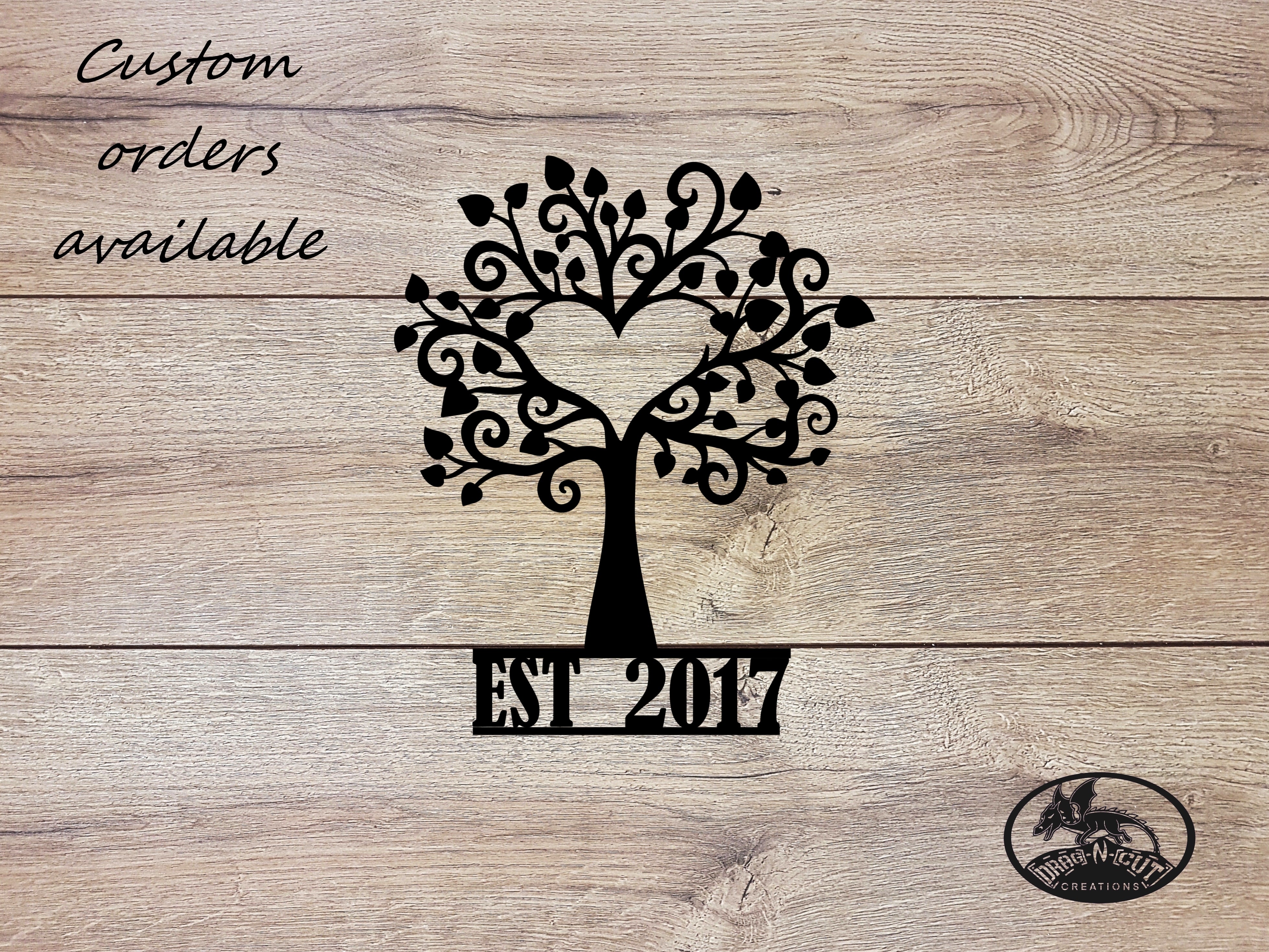 Custom Personalized Metal Wall Art, Heart in Tree, Last Name Sign, EST. Established Date Wedding Year