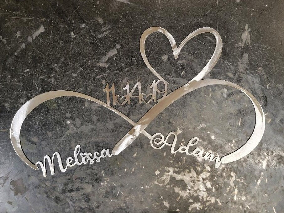 Personalized Metal Infinity Symbol Handcrafted Wall Art, Name, Date, Wedding, 25th Silver 11th  50th Anniversary, Heart Husband Wife